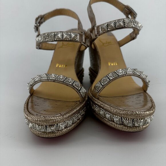 Louboutin Cork Studded Pyradiams 110 Platform Wedge - Size 39 - Picture 3 of 7